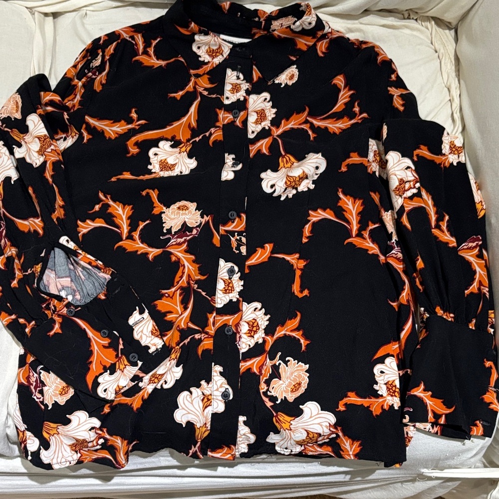 Floral Black and Orange Eva Mendes Blouse